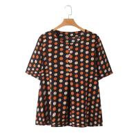 ราคา มีไซส์ใหญ่ Plus Size Womens Short Sleeve Chiffon Shirts Oversized Vintage Polka Dot Printed Summer Tops (18668070850)