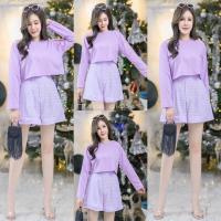 ราคา เซท 2 ชิ้น เสื้อครอปแขนยาว ผ้าคอลตอน เนื้อดี กับ กางเกงขาสั้น ทรงเอวสูง จับจีบหน้า ชุดเซ็ต Hana (14067123991)