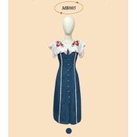 ราคา S XL เดรสยาวผ้ายีนส์คอปก แต่งปักลายดอกไม้ MB805 ICANDIDSHOP (18879852982)