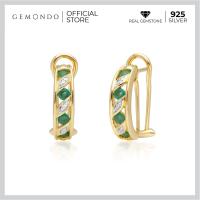 ราคา Gemondo ต่างหูเงินแท้ 925 ชุบทองคำ 18K ประดับมรกต Emerald เรียงสลับเพชร Diamond (5735762398)