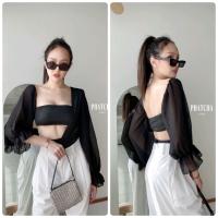 ราคา บอดี้สูทเกาะอก แต่งแขนยาวชีฟองเปิดไหล่ ปลายแขนแต่งระบาย (17416783433)