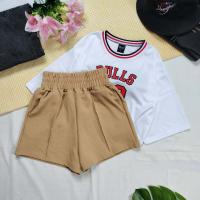 ราคา ขาสั้นเอวสูง เสื้อครอป ลายบาส ชุดเซทสองชิ้น เอวยืด23 30 เสื้ออก32 44 (18746524293)