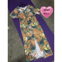 ราคา เดรสยาวผ้ายืด ผ่าหน้า ฟรีไซส์ งานป้าย (21245925477)