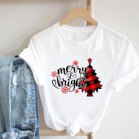 ราคา เสื้อยืดพิมพ์ลายสำหรับผู้หญิงเสื้อยืดลายกราฟิกแขนสั้นสำหรับผู้หญิงเสื้อผ้าแฟชั่นวันหยุดปีใหม่เทศกาลไฟคริสมาสต์ (20600594389)