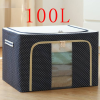 ราคา 100L กล่องเก็บเสื้อผ้า กล่องเก็บผ้าฟอร์ดโครงเหล็ก กล่องเก็บของแบบพับได้ มีประสิทธิภาพกันความชื้นและฝุ่น ทนทานมีความแข็งแรง ใช้ได้อเนกป waterproof storage box moisture proof foldable folding box cloth 