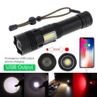 ราคา ไฟฉาย LED แบบซูมได้ USB ชาร์จไฟได้ไฟฉาย LED 7โหมดกำลังไฟ XHP90 2พร้อมสายชาร์จไมโคร USB 26650 (14421041234)