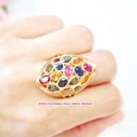 ราคา แหวนพลอยสลับสี พลอยแฟนซี น้ำหนักพลอยรวม 9 กะรัต พลอยที่ใช้เป็นพลอยแซฟไฟร์ ตัวเรือนทองแท้ ดีไซน์หน้าใหญ่ ใส่แล้วเต็มนิ้ว (12601631784)