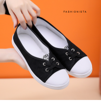 ราคา ส่งเร็วพิเศษ พร้อมส่ง รองเท้าสลิปออน ผ้าใบ ผูกเชือก แบบสววม สีดำ สีขาว (11898399377)