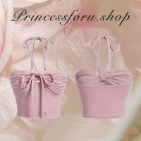 ราคา เสื้อสายเดี่ยว คล้องคอ สีชมพู ผูกโบว์ด้านหน้า coquette୨୧ (20878477354)