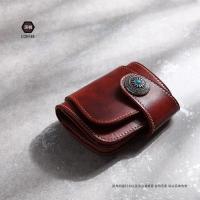 ราคา 2023จุดใหม่ย้อนยุคที่ทำด้วยมือหนังแท้cowhideกระเป๋าสตางค์ผู้ชายสั้นผักดำขำหนังสีเขียวขุ่นamiผ้าลม (19765103817)