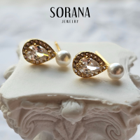 ราคา ส่งฟรี Sorana ต่างหูเงินแท้ S925 ชุบ 14K ทองคำขาวแท้ ดีไซน์ Waterdrop ฝังเพชรประกายเล่นแสง ต่างหูมุก Luxury (19972414029)