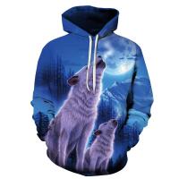 ราคา เสื้อฮู้ดพิมพ์ลายครอบครัวหมาป่า3Dเสื้อสวมศีรษะทรงหลวมเสื้อสเวตเชิ้ตลายหมาป่าคู่พร้อมกระเป๋า (10165721890)