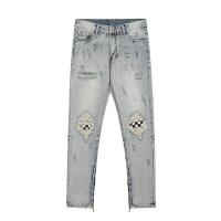 ราคา JOJO BOY เกงยีนส์ผู้ชาย ทรงเข้ารูป สไตล์เกาหลี สไตล์ไฮสตรีท แฟชั่น ซิปข้าง สีอ่อน รู ทำให้แก่ กางเกงขาตรง แพทช์กระดานหมากรุก (19917949021)