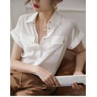 ราคา MISUMIXIU เสื้อเชิ้ตผ้าไหมสำหรับผู้หญิงชุดทำงานสีเขียวแขนสั้นเสื้อผ้าไหมมัลเบอร์รีสำหรับฤดูร้อนปี2022 (13067767848)