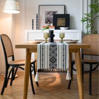 ราคา Thicker Jacquard Table Runner with Tassel Cotton Thread Geometric Tassel Dinning Table Decoration Table Runners for Home Party Decor Tea Coffee Table Runner TV Cabinet Table Cover 4pcs placemats (2006