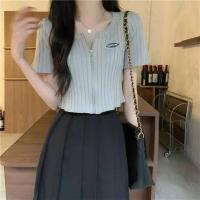 ราคา เสื้อครอปไหมพรม แขนสั้น ซิปหน้า ผ้าร่อง K44 (19467003002)