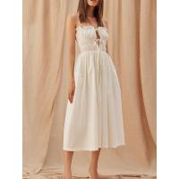 ราคา Elegant Women Tie Up Hollow Long Dress New Sling A Line Dress Fashion Solid Ruffle Edge Off Shoulder Summer Dress Long Dress (17272446358)