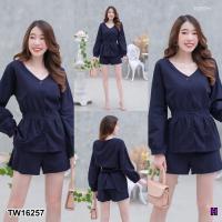 ราคา TW16257 Set 2 ชิ้น เสื้อแขนยาว ปลายแขนจั้ม กางเกงขาสั้น (12242591070)