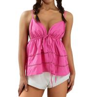 ราคา Soul Dancing Women Plunging Neckline Camisole Pink Solid Color Open Front Tie Up Cropped Tank TopsS m l (16096307188)