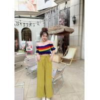 ราคา W2 clothes ชุดเที่ยวทะเล เสื้อครอปปาดไหล่ไล่สีเรนโบว์ กางเกงขาบานใส่สบายมาก (17627357930)