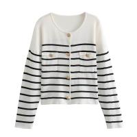 ราคา ZARA กระเป๋ากระดุมโลหะสไตล์เกาหลีสำหรับผู้หญิงใส่ฤดูใบไม้ร่วงลายขวาง5743601เสื้อกันหนาวเสื้อคาร์ดิแกนเสื้อแจ็คเก็ต (20435355129)