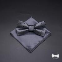 ราคา เซ็ทโบว์ไทเทาลายจุดดำ ผ้าเช็ดหน้าสูท Grey Bowtie with Black dot Pocket Square (20488748252)