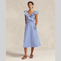 ราคา Sale Polo Ralph Lauren ชุดเดรสผู้หญิง Dress Striped Ruffled Cotton Wrap Dress รุ่น WMPODRSNF020062 สีหลากสี (20853841248)
