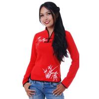 ราคา เสื้อตรุษจีนหญิง เสื้อจีนหญิง เสื้อคอจีน ผญ เสื้อจีนผู้หญิงแขนยาว สีแดง Chinese New Year Blouse for Women (100508162)