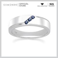 ราคา Gemondo แหวนเงินแท้ 925 Sterling Silver ชุบโรเดียม ประดับไพลิน Blue Sapphire เรียง 3 เม็ด ทรงปลอกมีดขอบพ่นทราย (19820642511)