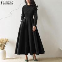 ราคา ZANZEA ชุดเดรสยาวสตรีสไตล์เกาหลีชุดเดรสกระโปรงบานผ้าลูกฟูกแขนยาวหรูหรา (10094714216)
