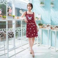 ราคา TW2228 เดรสกระโปรงสั้นสายเดี่ยว ลายผีเสื้อ แต่งผ้าลูกไม้ฉลุ (560518552)