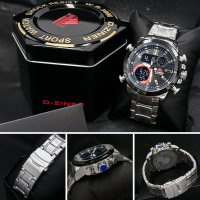 ราคา D ZINER นาฬิกาข้อมือ สายเลท ดิจิตอล เข็ม สองระบบ ไฟ จับเวลา ตั้งปลุก พร้อมกล่องเหล็กแบรนด์ฟรี (20690154194)