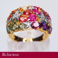 ราคา แหวน ประดับ พลอยแฟนซี และเพชร เบลเยี่ยม ตัวเรือนทองคำแท้ 18K แหวนวงนี้พลอยมีสีสันที่สดใส เหมาะสวมติดนิ้วได้หลายโอกาส (12480774510)
