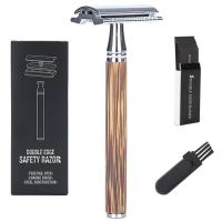 ราคา Double Edge Classic Safety Razor With Long Natural Bamboo Handle Mens Safety Manual Razor 1 Razor 5 Blades For Men Women (11228021864)