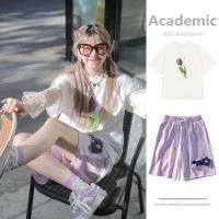 ราคา เซ็ตเสื้อยืดกีฬาแขนสั้นขนาดใหญ่ของผู้หญิงชุดสองชิ้นกางเกงขาสั้นหลวมสไตล์เกาหลีสำหรับนักเรียน2023ใหม่ฤดูร้อน (18855812074)