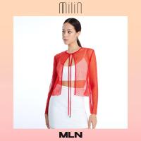 ราคา MILIN Open front bow tie textured polyester jacket เสื้อคลุมตาข่ายคอกลมผูกโบว์ เสื้อแจ็คเก็ต Rare Jacket (20138912593)