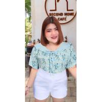 ราคา RN188 เสื้อสาวอวบปกทหารเรือ ลายดอกเดซี่สีหวาน หน้าผ้า50 (20973546612)