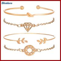 ราคา Bluelans 4ชิ้น เซ็ต Retro Leaf โบว์เพชรรูปร่าง Charm ผู้หญิงสร้อยข้อมือกำไลเปิดเครื่องประดับ (8151015687)