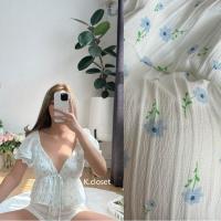 ราคา เสื้อคอวีแขนตุ๊กตา ผ้าย่นเกาหลี งานน่ารักผ้าสวยมาก (18480675543)