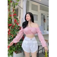 ราคา เสื้อครอปแขนยาว สม็อคปาดไหล่จั้มเอว น่ารัก ใสๆ ผ้าสวย ใส่เที่ยว ถ่ายรูปได้ฟิวแบบชิวๆ free size นางแบบใส่วินค้างานขายจริง (17201177332)