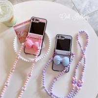 ราคา สำหรับ Samsung Galaxy Z พลิก5 Z พลิก4 Z Flip4 Z พลิก3 Z Flip3เคสโทรศัพท์แบบพับหนังลายหยักหรูหราสไตล์เรียบง่าย DIY Bowknot ลูกปัดเชือกยาวเคสโทรศัพท์ (20597136344)