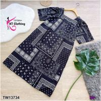 ราคา TW13734 เดรสยาวโอเวอร์ไซส์ลายผ้าเช็ดหน้า SALE (4739456522)