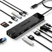 ราคา 4K USB ฮับ USB C TO dual HDMI VGA Gigabit แท่นวางมือถือ USB 3 0 VGA อะแดปเตอร์ตัวอ่านการ์ด SD สำหรับแล็ปท็อป Windows (21170924657)