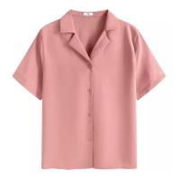 ราคา พร้อมส่ง เสื้อเชิ้ตแขนสั้นสีชมพู สไตล์เกาหลี ผ้าไหมอิตาลีใส่สบาย ฝีมือคนไทย Size M L XL 2XL (15572574198)