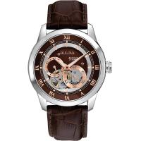 ราคา Bulova Classic Automatic Mens Stainless Steel with Leather Strap Silver Tone Silver Tone Brown Strap (16960950771)