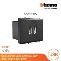 ราคา BTicino เต้ารับUSB 2ช่อง มาติกซ์ สีเทาดำ USB Charger up to 2400 mA 230V 2 Module Matix AG5285C2T BTicino (20662495611)