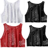 ราคา Feng Qi shop Womens Ultra short Mesh Hollow Perspective Round Neck Sleeveless Vest Tops (18821150899)