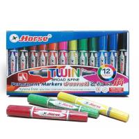 ราคา HORSE ปากกาเคมีสองหัว ตราม้า 12 สี 2 รูปแบบ ในด้ามเดียว Permanent Markers Twin (13626170791)