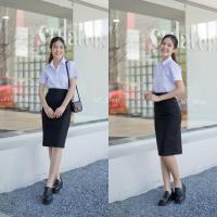 ราคา กระโปรงรับปริญญา กระโปรงทรงเอพิธีการผ่าหลังทับยาว22 24 ผ้าเสริท สีดำ (12735754758)