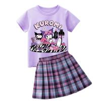 ราคา Graceful Girls Sets with Cartoon Kuromi 100 Cotton T shirt And JK Dress Plaid Skirt Free Bow Tie (19756544216)